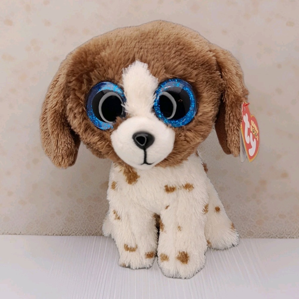 TY Beanie Boos Muddles the Dog 6" White Brown Spotted Plush Glitter Eyes Stuffed